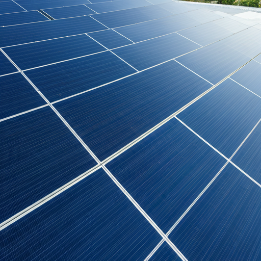 A birds-eye view of a large-scale commercial solar panel installation
